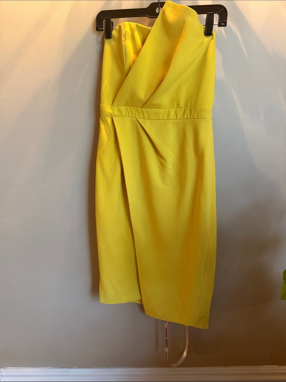 House of CB Strapless Bright Yellow Midi Dress with Draped Neckline